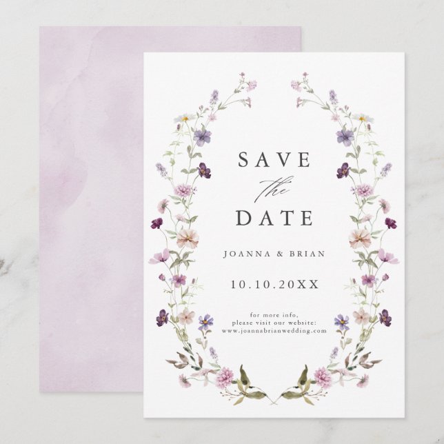Dusty Purple Lavender Wildflower Garden Wedding  Save The Date (Front/Back)