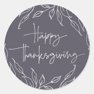 Dusty Purple Leaf Motif Happy Thanksgiving Classic Round Sticker