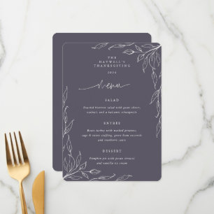 Dusty Purple Leaf Motif Thanksgiving Dinner Menu