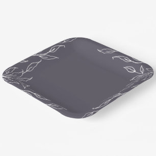 Dusty Purple Leaf Motif Thanksgiving Party Paper Plate
