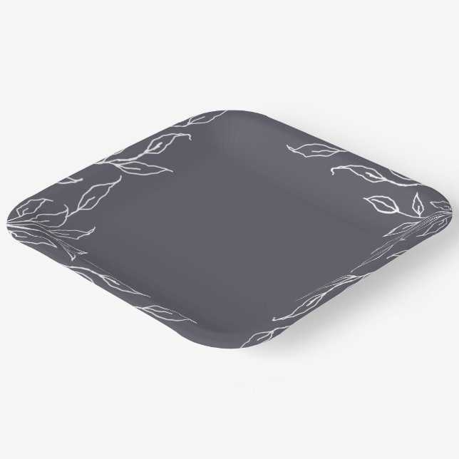 Dusty Purple Leaf Motif Thanksgiving Party Paper Plate (Angled)