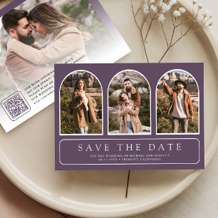 Dusty Purple Minimal Arch Photo QR Code Wedding Save The Date