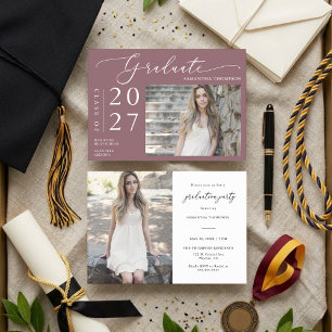 Dusty Purple Minimal Script School Graduate Photo Invitation