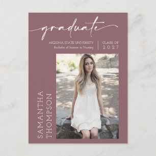 Dusty Purple Minimal Script Two Photo Graduation Postcard