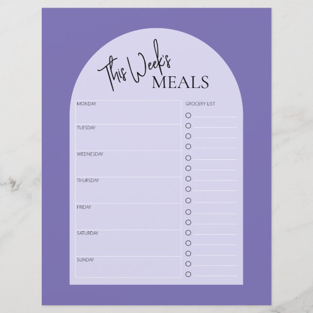 Dusty Purple Minimal Text Weekly Meal Planner (Front)