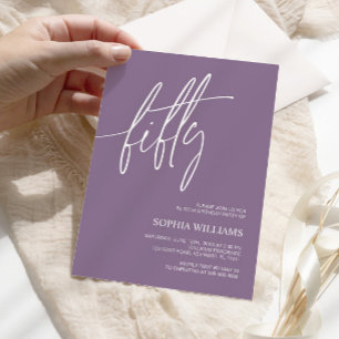 Dusty Purple Minimalist 50th Birthday Invitation
