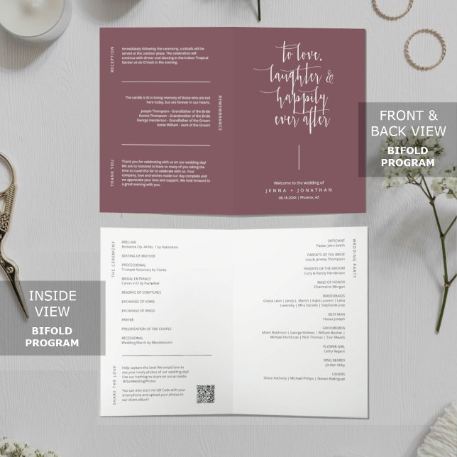 Dusty Purple Modern Minimal QR Code Wedding Folded Program (Creator Uploaded)