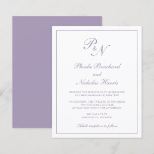 Dusty Purple Monogram Budget Wedding Invitation