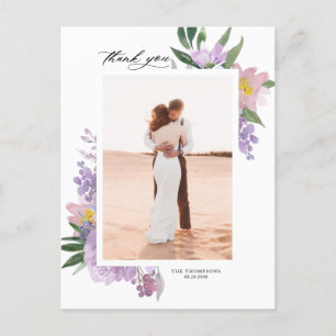 Dusty Purple Peonies Photo Wedding Thank You Postcard