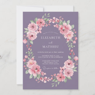Dusty Purple Pink Floral Wedding Invitation