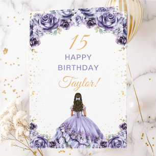 Dusty Purple Princess Floral Happy Birthday Card