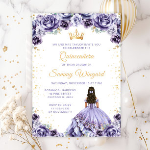Dusty Purple Princess Floral Quinceañera Invitation