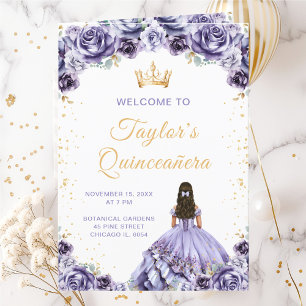 Dusty Purple Princess Floral Quinceañera Program