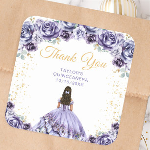 Dusty Purple Princess Quinceañera Thank You Square Sticker