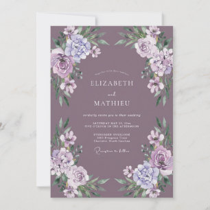Dusty Purple Ranunculus Eucalyptus Wedding Invitation