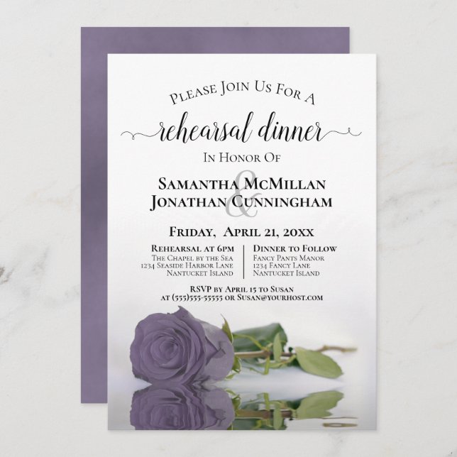 Dusty Purple Rose Classy Wedding Rehearsal Dinner Invitation (Front/Back)