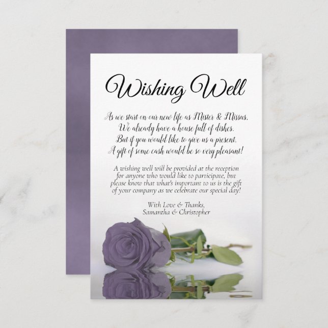 Dusty Purple Rose Cute Wedding Wishing Well Poem Enclosure Card (Front/Back)