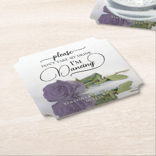 Dusty Purple Rose Don't Take My Drink Wedding Paper Coaster