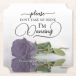 Dusty Purple Rose Don't Take My Drink Wedding Paper Coaster<br><div class="desc">This wedding coaster is elegant, stylish, and fun! It features a photo of a single long-stemmed dusty purple, lavender, or heather coloured rose lying on its side mirrored in a pool of water. The text reads "Please don't take my drink, I'm dancing" written in modern script lettering. There is space...</div>
