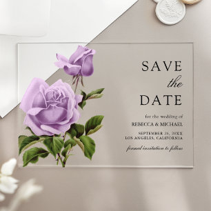 Dusty Purple Rose Floral Wedding Save the Date Acrylic Invitations