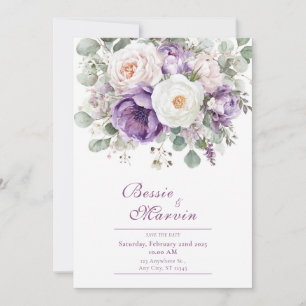 Dusty Purple Rose Peony Eucalyptus Watercolor Invitation