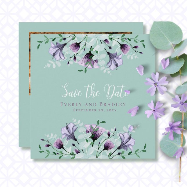 Dusty Purple Sage Green Botanical Save the Date Card (Creator Uploaded)
