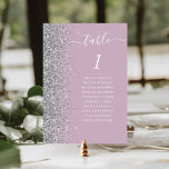 Dusty Purple Silver Glitter Wedding Table Number<br><div class="desc">The left-hand edge of this elegant modern wedding table number card features a silver faux glitter border. The word "table" appears in white whimsical handwriting script on a dusty lavender purple background. Add the names of your guests who are assigned to each table.</div>