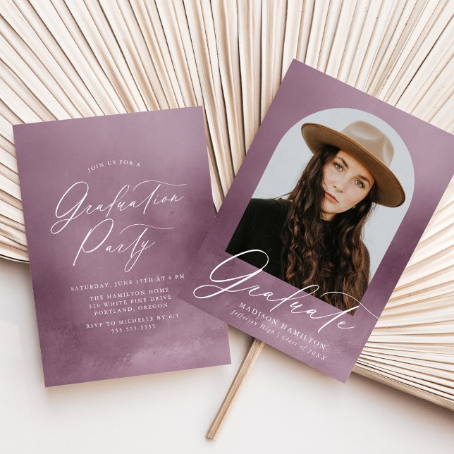 Dusty Purple Watercolor Arch Graduation Party Invitation (Creator Uploaded)