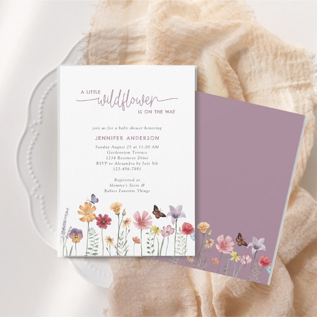 Dusty Purple Watercolor Wildflower Baby Shower Invitation (Creator Uploaded)