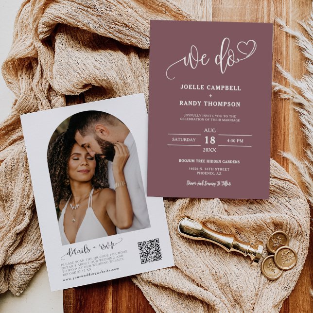 Dusty Purple We Do Boho Wedding QR Code Photo  Invitation (Creator Uploaded)