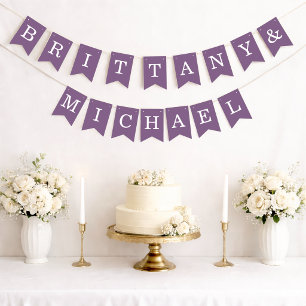 Dusty Purple Wedding Custom Names Bride and Groom Bunting