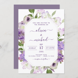 Dusty Purple Wedding Floral Greenery Invitation