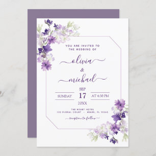 Dusty Purple Wedding Floral Greenery Invitation
