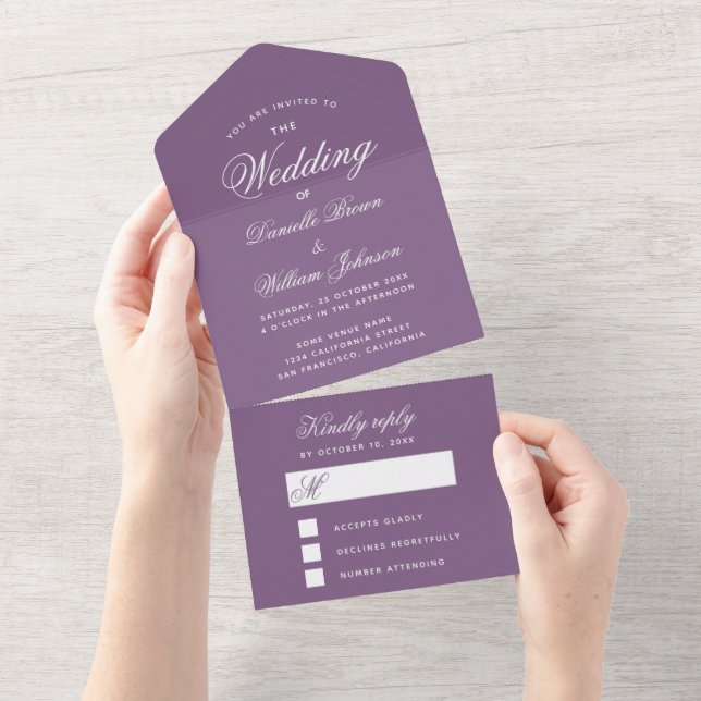 Dusty Purple Wedding Invitation & Detachable RSVP (Tearaway)