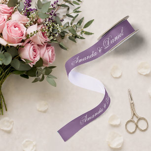 Dusty Purple Wedding Modern Colour Simple Script Satin Ribbon