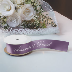 Dusty Purple Wedding Modern Colour Simple Script Satin Ribbon