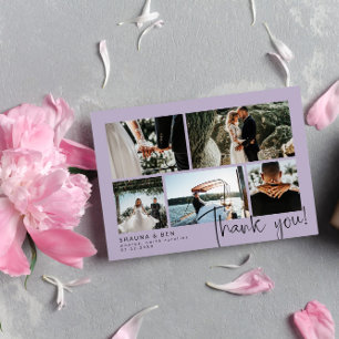 Dusty Purple Wedding Photo Collage Thank You Card