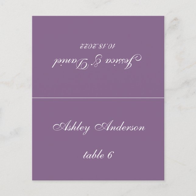 Dusty Purple Wedding Place Card Printed Guest Name (Front)
