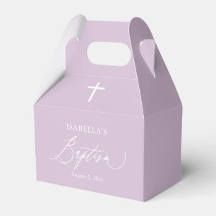 Dusty Purple White Cross Girl Baptism Favor Box