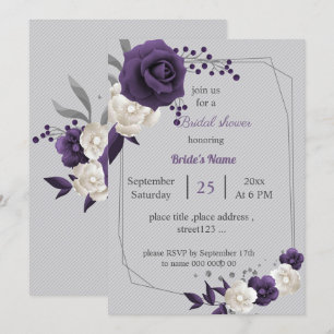 dusty purple white floral geometric bridal shower invitation