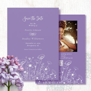 Dusty Purple White Floral Save the Date Wedding Invitation