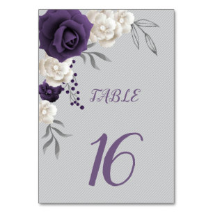 dusty purple white flowers botanical table number