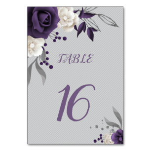 dusty purple white flowers botanical table number