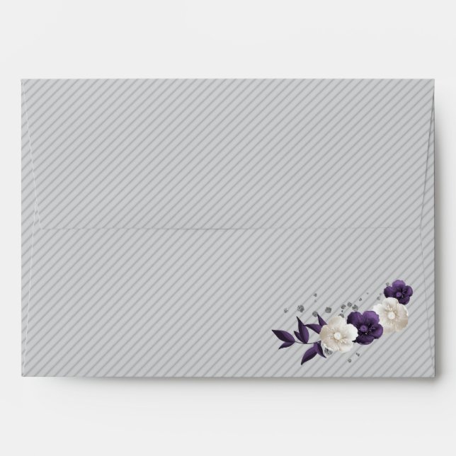 Dusty purple white flowers grey wedding  envelope (Back (Top Flap))