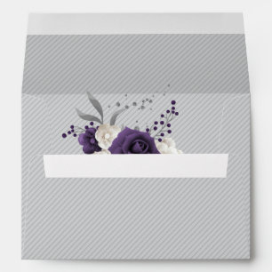 dusty purple white flowers grey wedding envelope