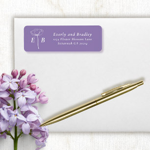 Dusty Purple White Monogram Floral Accent Address Return Address Label
