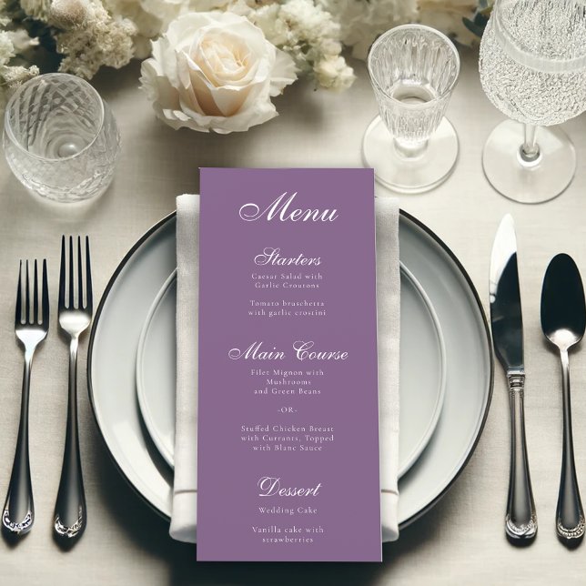 Dusty Purple White Script Calligraphy Simple Menu (Creator Uploaded)