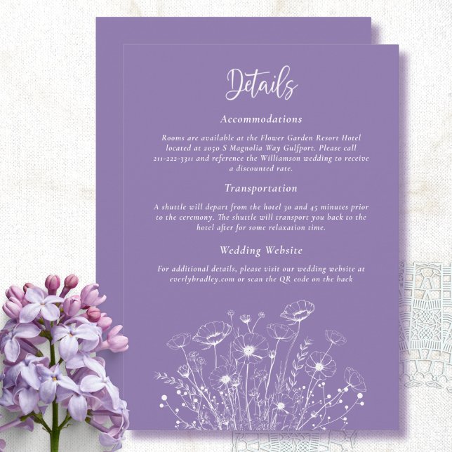 Dusty Purple White Script Floral Detail Enclosure Invitation (Creator Uploaded)