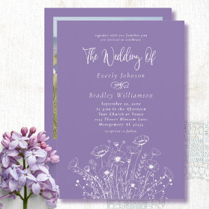 Dusty Purple Wildflower QR Code Photo Wedding  Invitation
