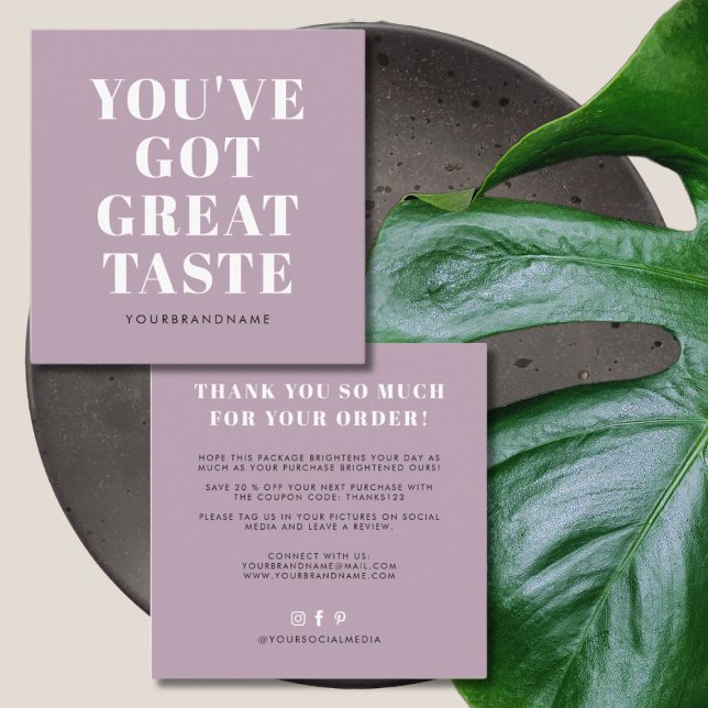 Dusty purple you've got great taste thank you square business card (Creator Uploaded)